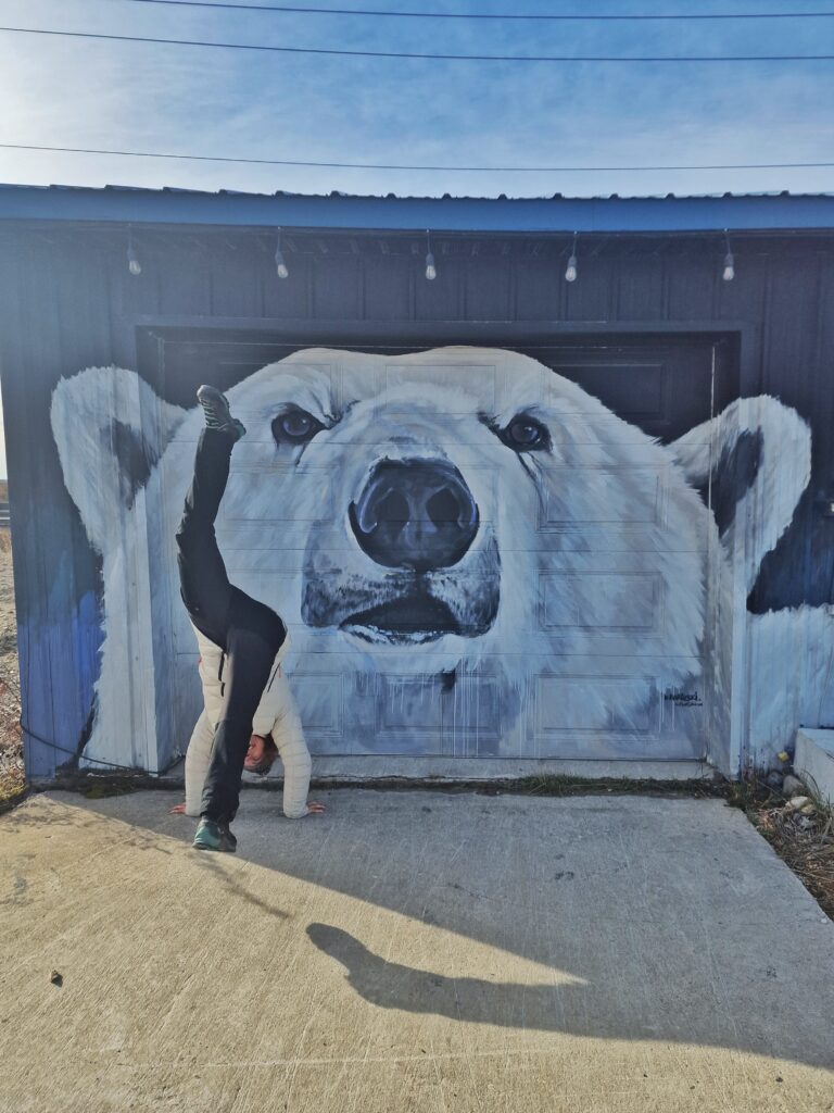 Persona davanti a murales raffigurante un orso polare